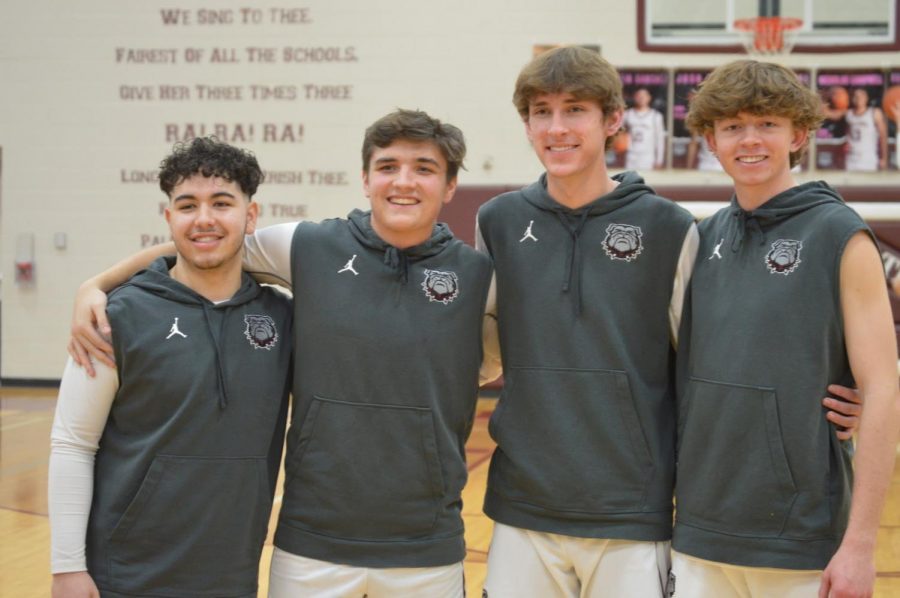 Boys Basketball seniors (from left to right) Justin Sanchez, Nick Campbell, Josh Zotto, and Lucas Perry