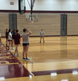 Girls lined up for a drill during tryouts on Wednesday, November 8.
