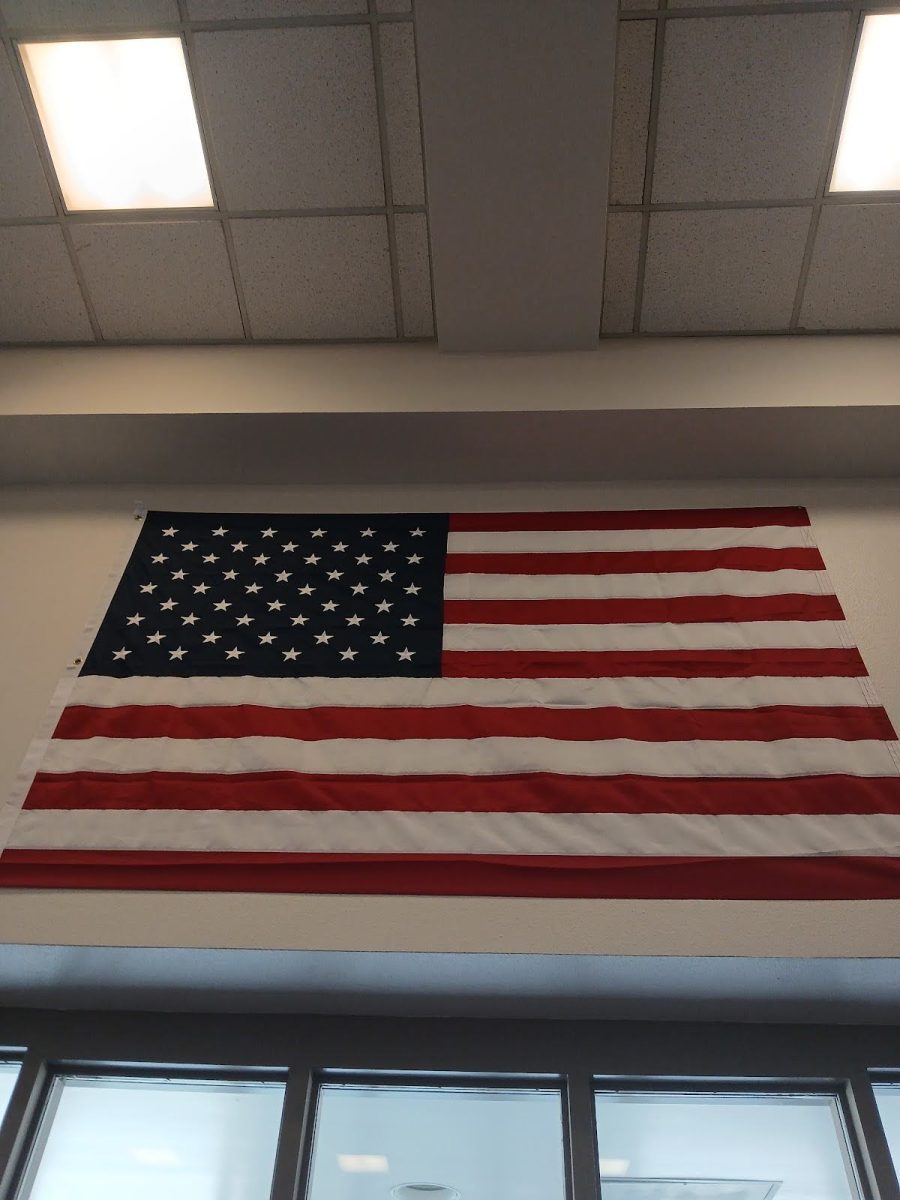 The United States flag in the entrance of Palisade High School
