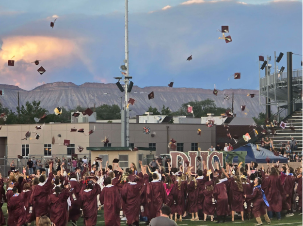 PHS  Seniors throwing there caps into the air
