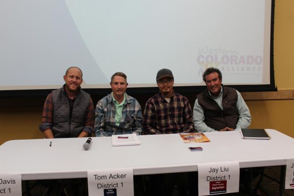 Cody Davis, Tom Acker, Jay Liu, and JJ Fletcher after the forum.