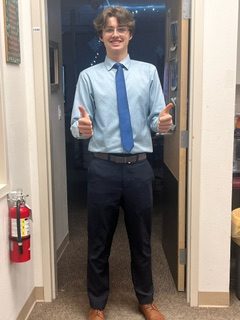 FBLA member Jace Conner dressed for success 
