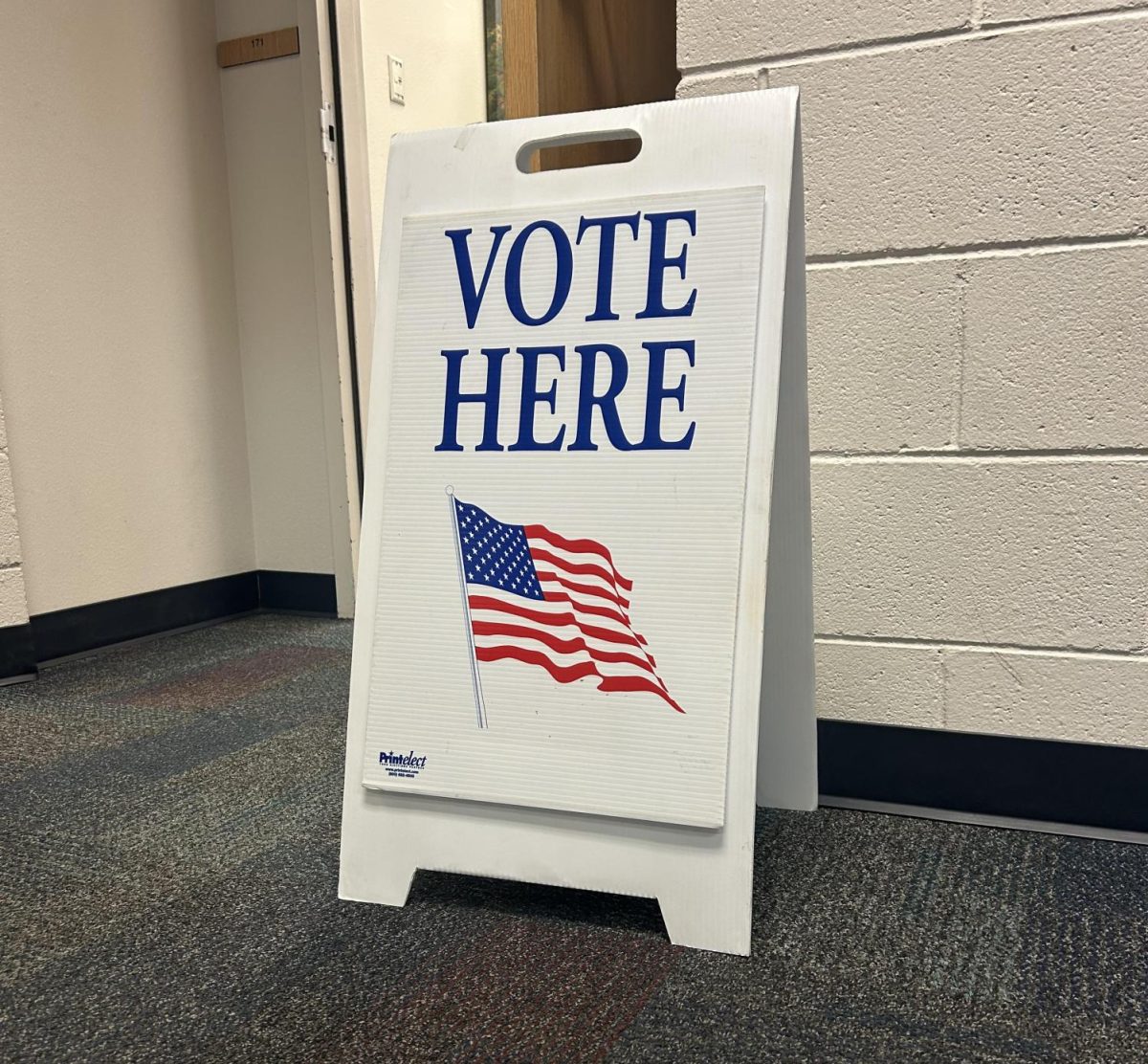 The sign posted out front of the CMU tech building during election day. 