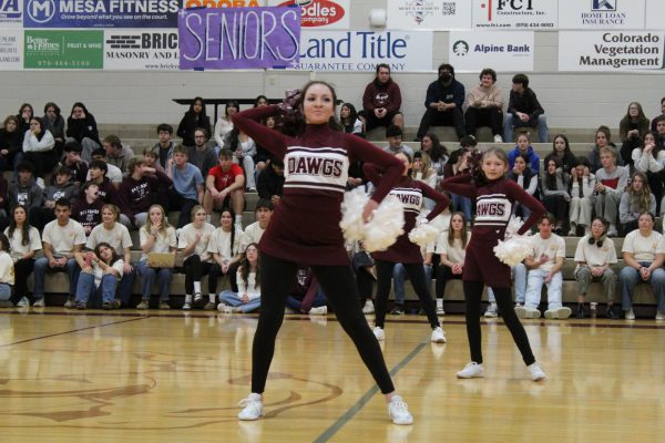 The Palisade cheer team at the winter assembly.