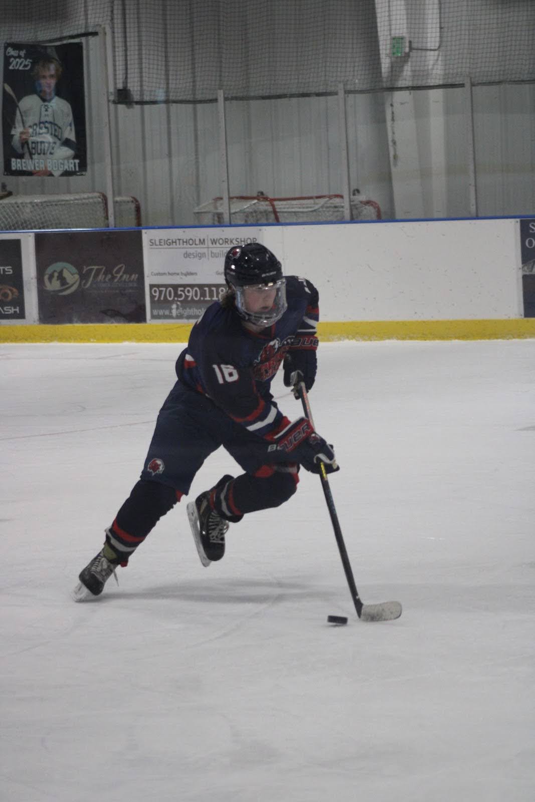 Braeden Tompkins playing hockey during a game. Photo provided by Braeden.