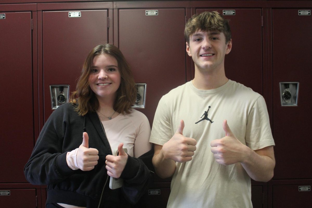 Seniors Kennedy Stephen and Kaleb Reed celebrating their W.