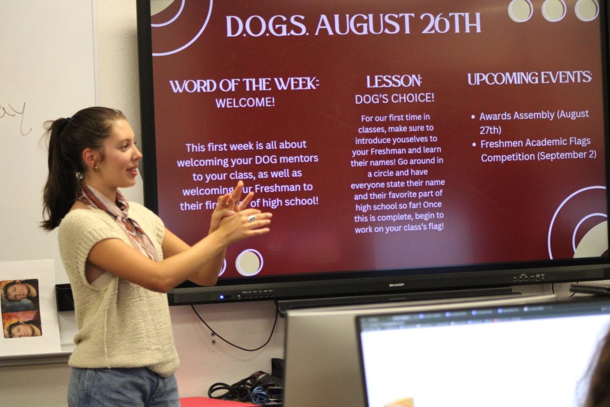 Senior D.O.G.S. mentor Gaby Suazo giving the first lesson of the year. 