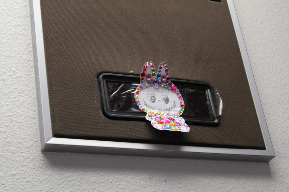 A Labubu drawing hung in a PHS Classroom.