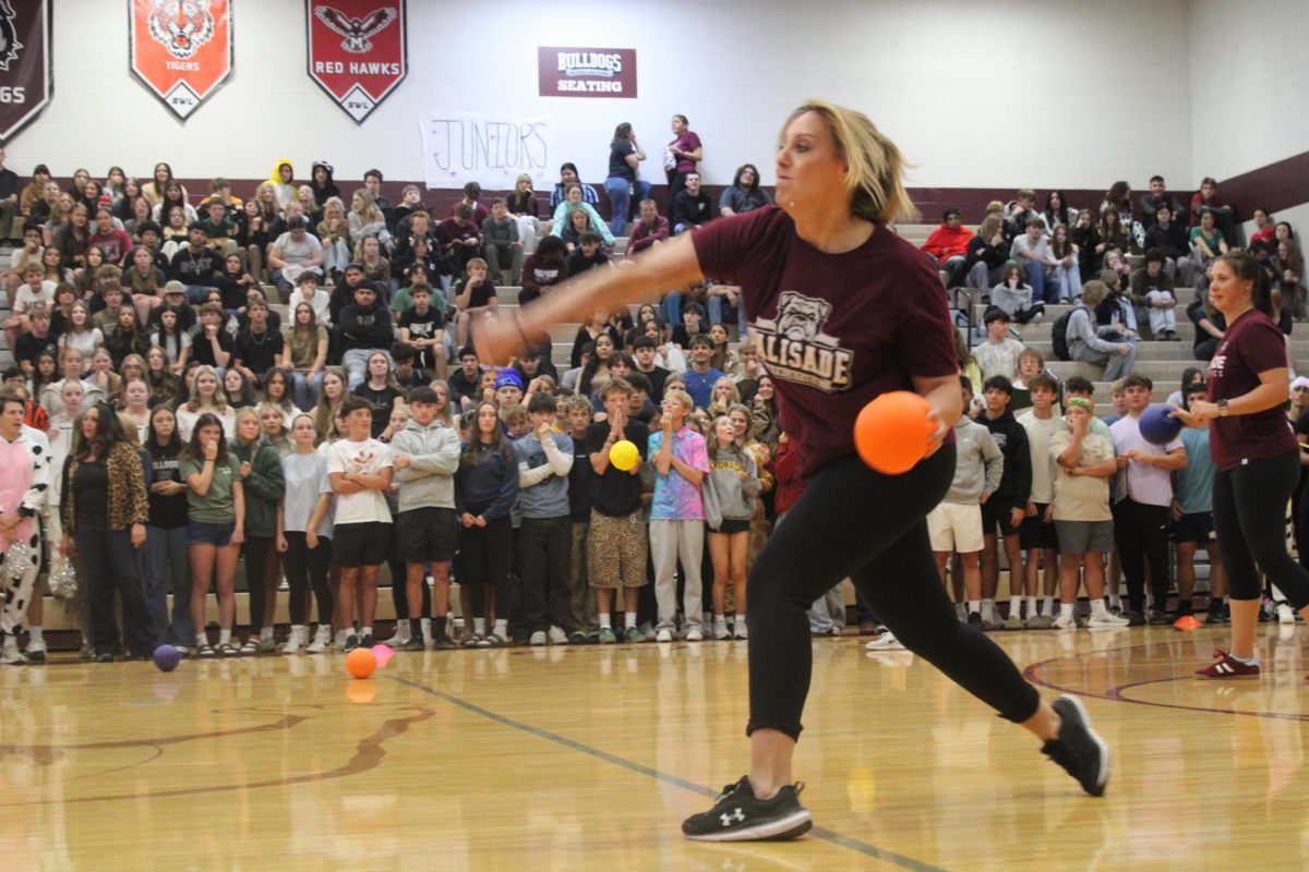 Mrs. Green trying to hit a bulldog student.