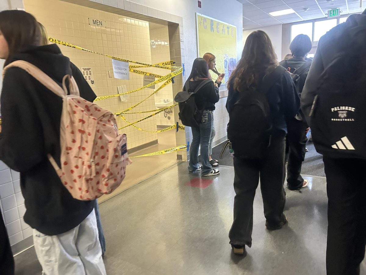  A-Hall Bathroom during passing period with Bulldogs walking past
