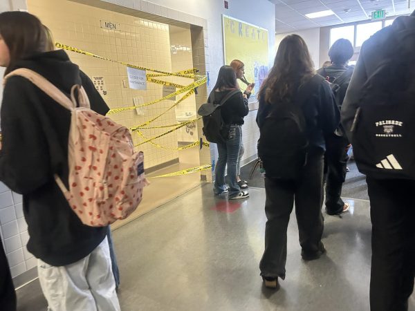  A-Hall Bathroom during passing period with Bulldogs walking past

