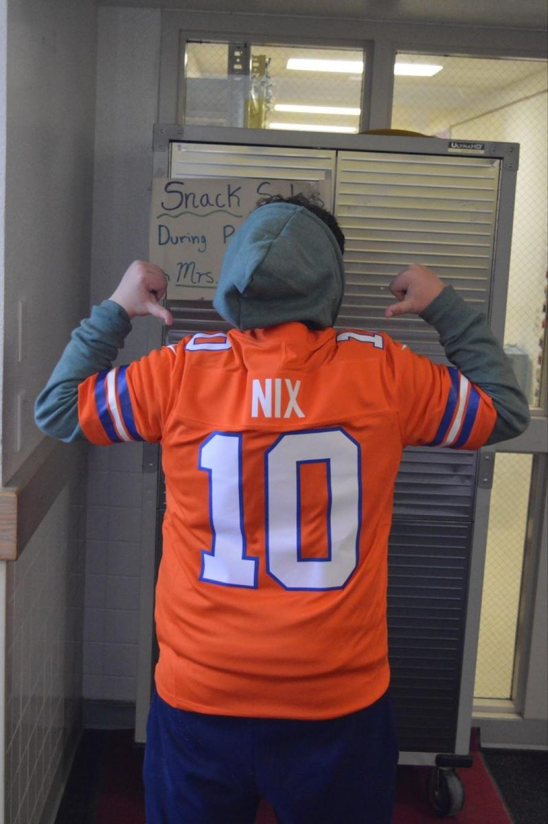 Mason Kopp showing off the Bronco's jersey.