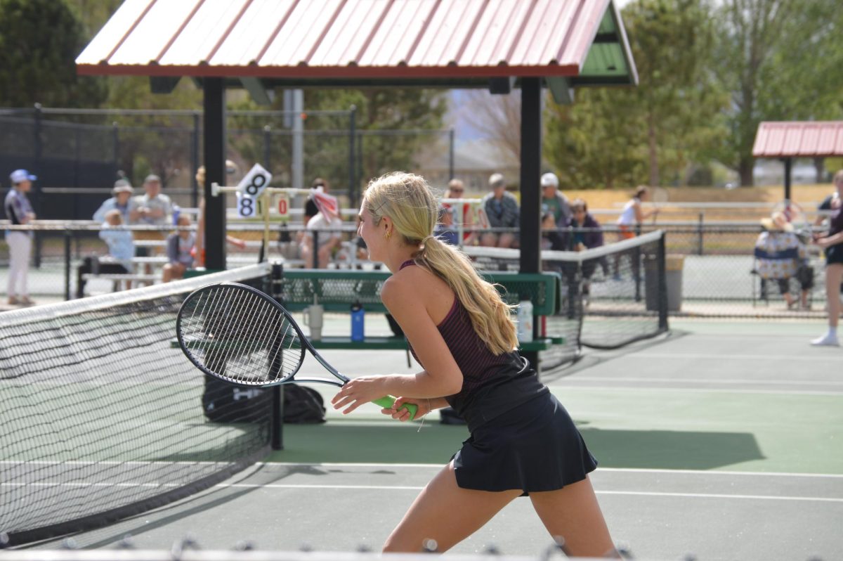 Senior Sailor Dennison Kersey, focused during a tennis match that took place last season at Canyon View park.