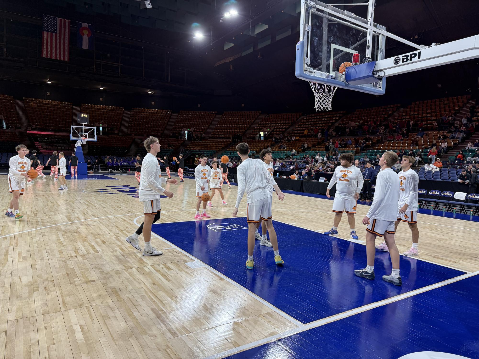The boy's basketball warm up shooting. Photo provided by Mr. Aaron Howard