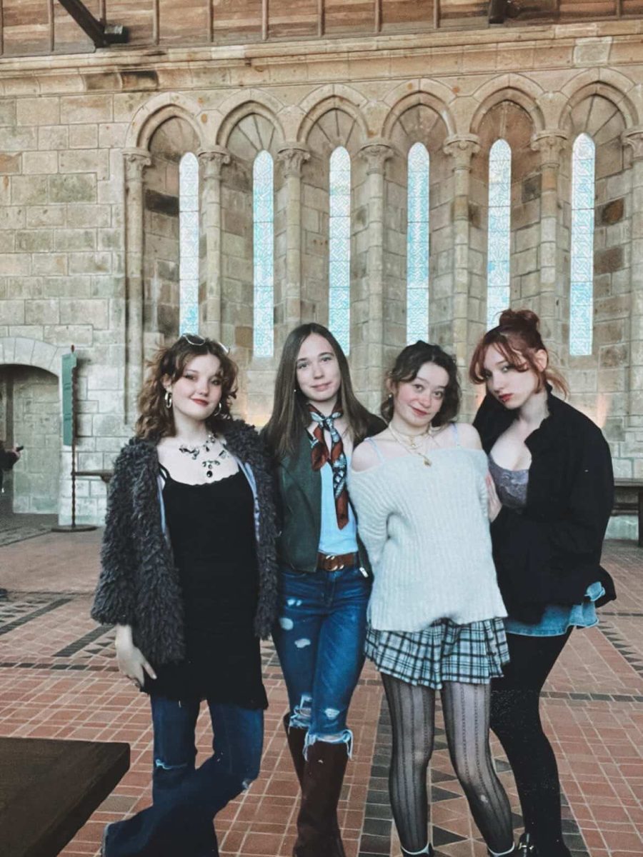 Kairi Richardson, Aspen Johnson, Willow Philliou, and Rosemary Surroz traveled far and wide to immerse themselves in French culture over spring break. Photo provided by Kairi Richardson.