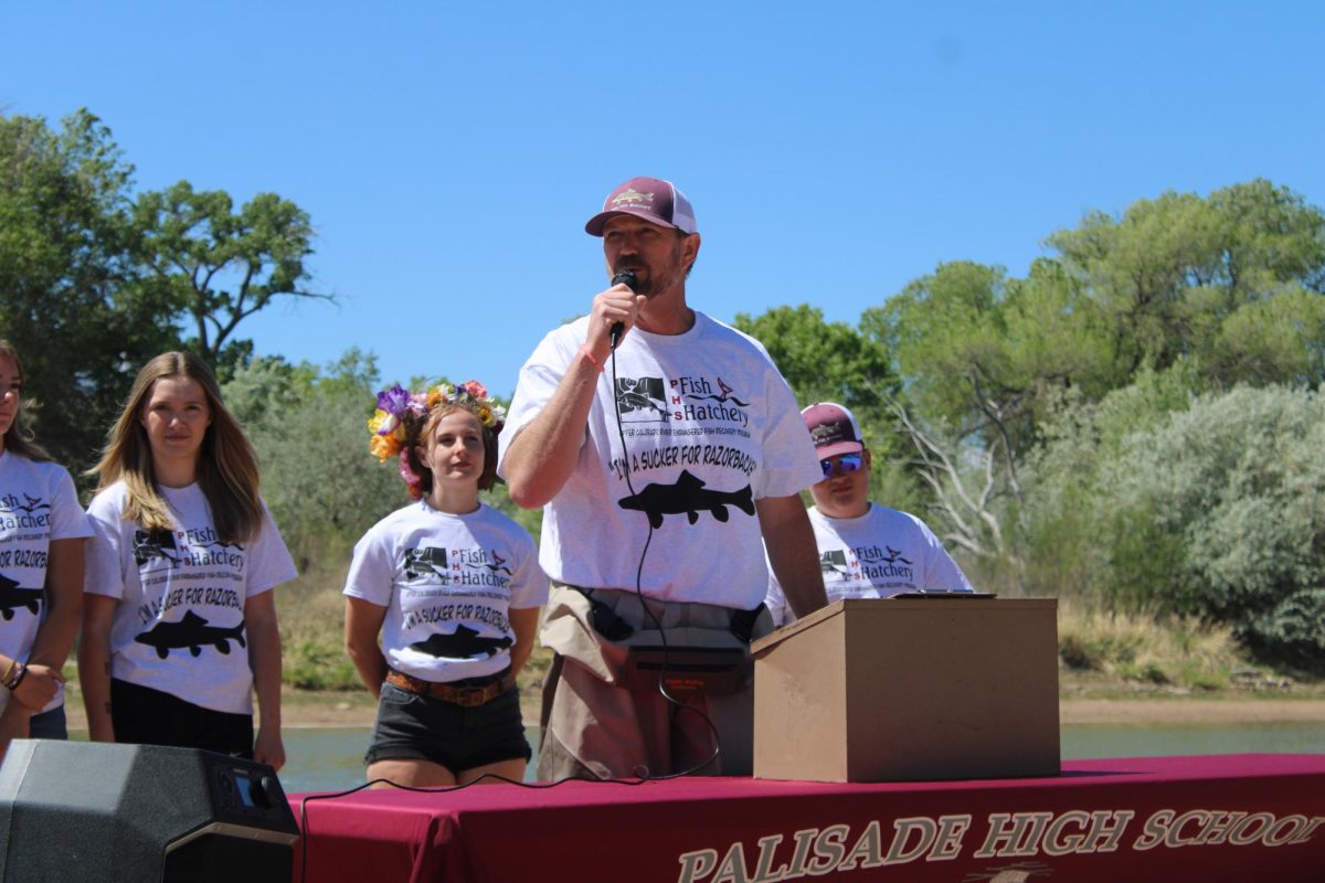 Mr. Steele speaking to the Palisade community at Riverbend Park.