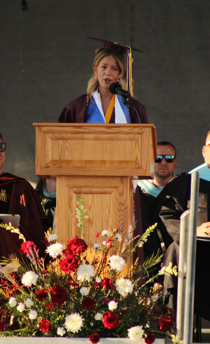 Senior Mallory Brownell addresses her class.